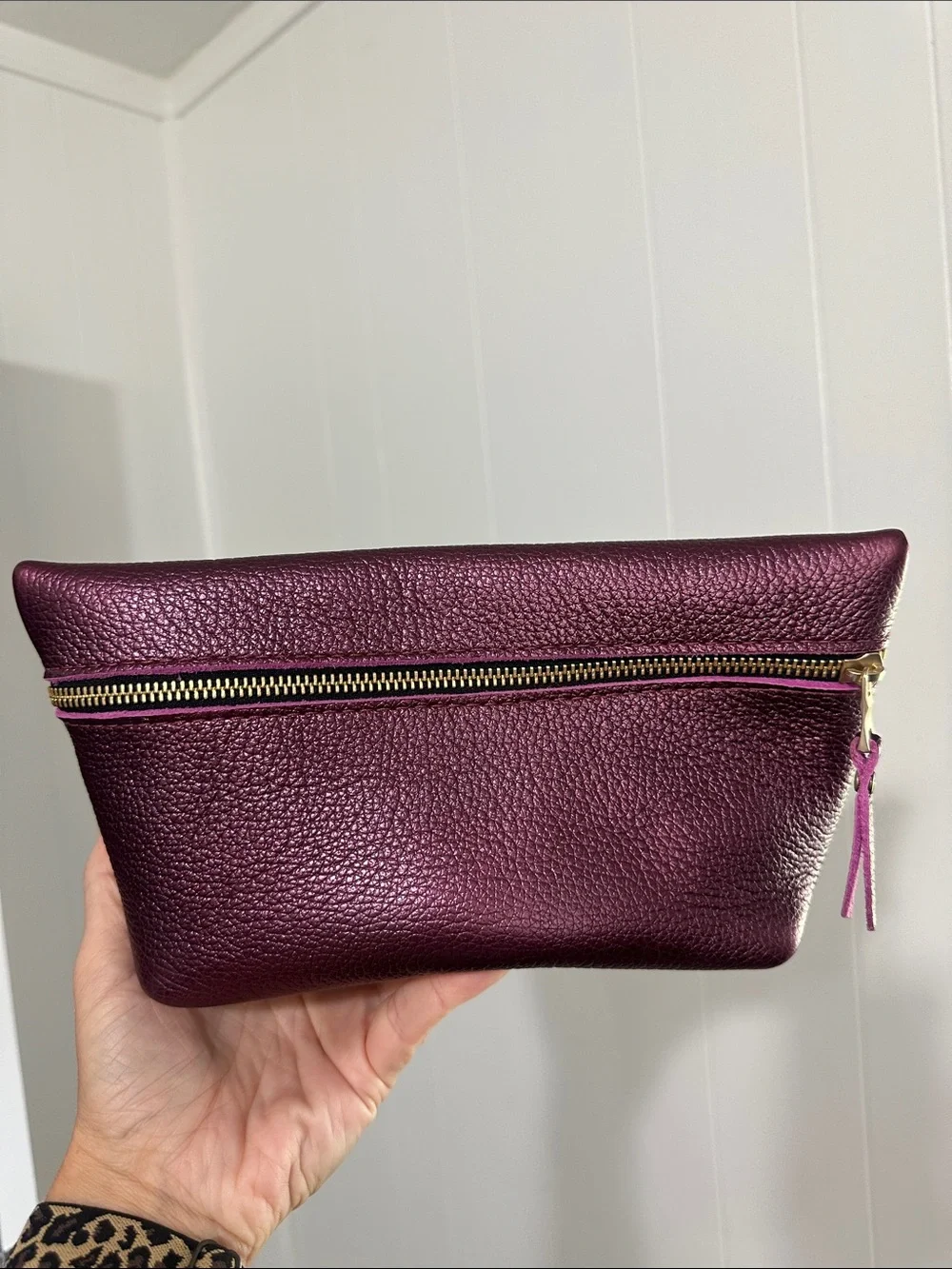 PORTLAND LEATHER GOODS metallic Ultraviolet UV purple Large Makeup Bag